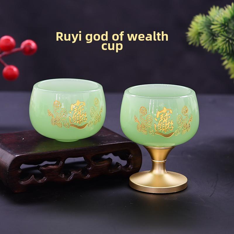 高端如意财神琉璃酒杯、佛寺净水杯、佛前莲花供水杯、贡品杯、圣