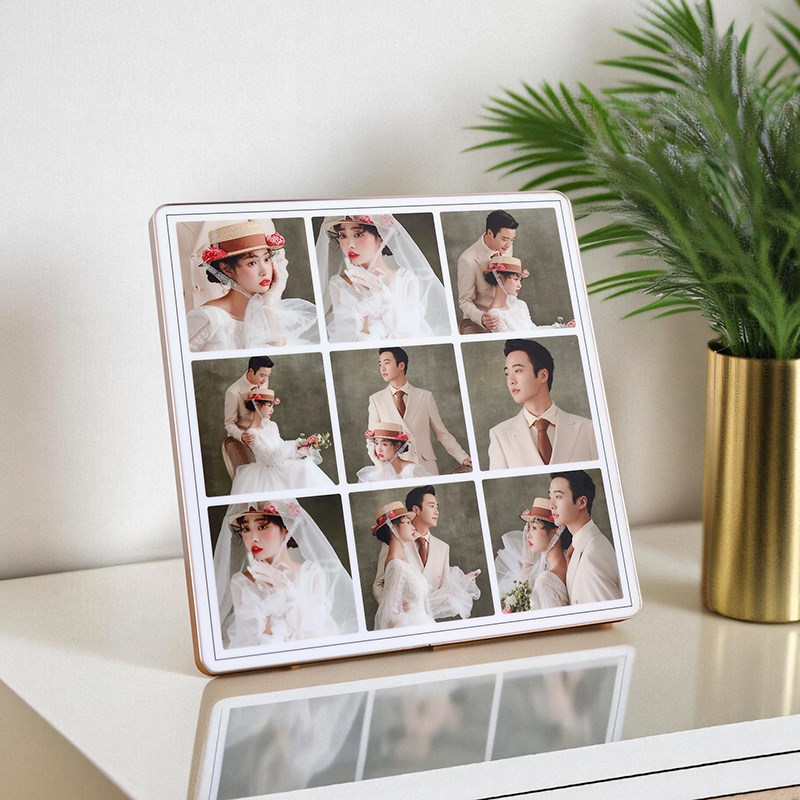 无框水晶九宫格相框摆台高级感婚纱照制作来图定制宝宝全家福
