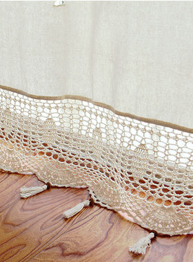 [白色莫奈]特惠*手工镂空抽丝米黄钩针边落地成品窗帘