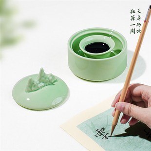 火锅砚台带盖书法墨池毛笔墨汁干墨笔山墨碟墨砚