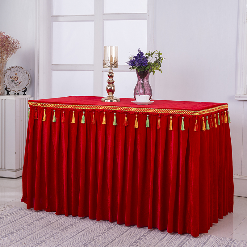 金丝绒吊穗桌裙桌桌罩桌布会展会议自助餐方形供桌佛台桌布定制
