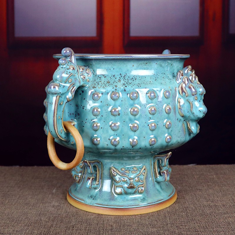 神垕镇钧瓷花瓶炉钧釉炉鼎陶家居办公室装饰工艺品海晏鼎