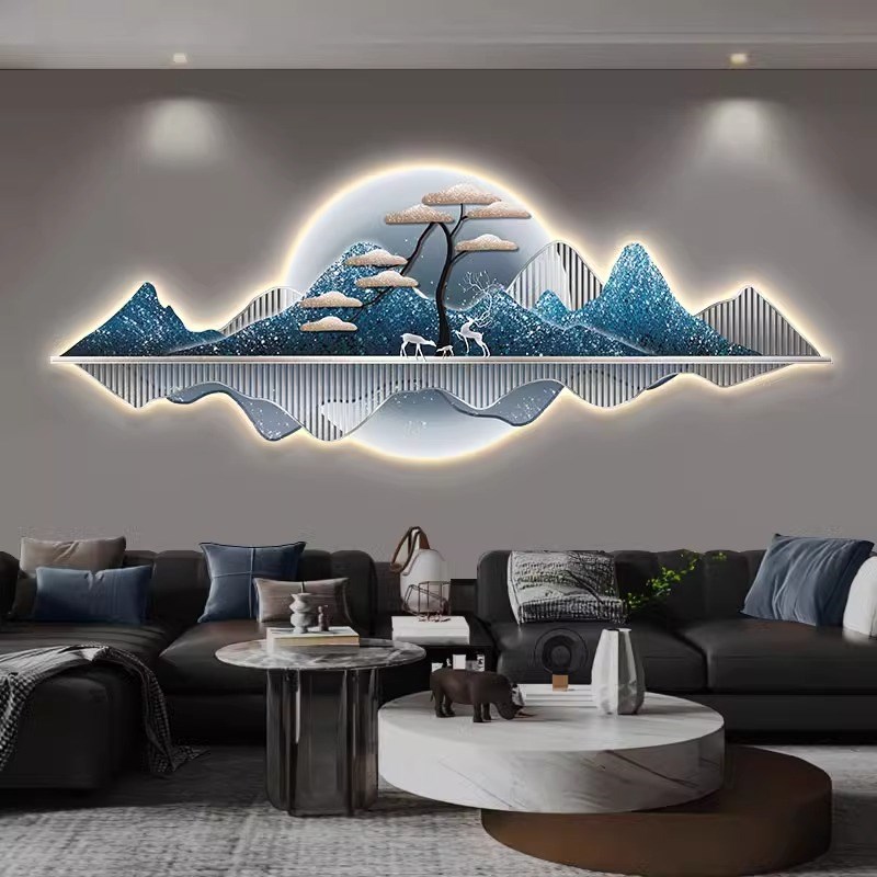 包安装客厅装饰画山水画沙发挂画大气led灯发光22新款背景墙画