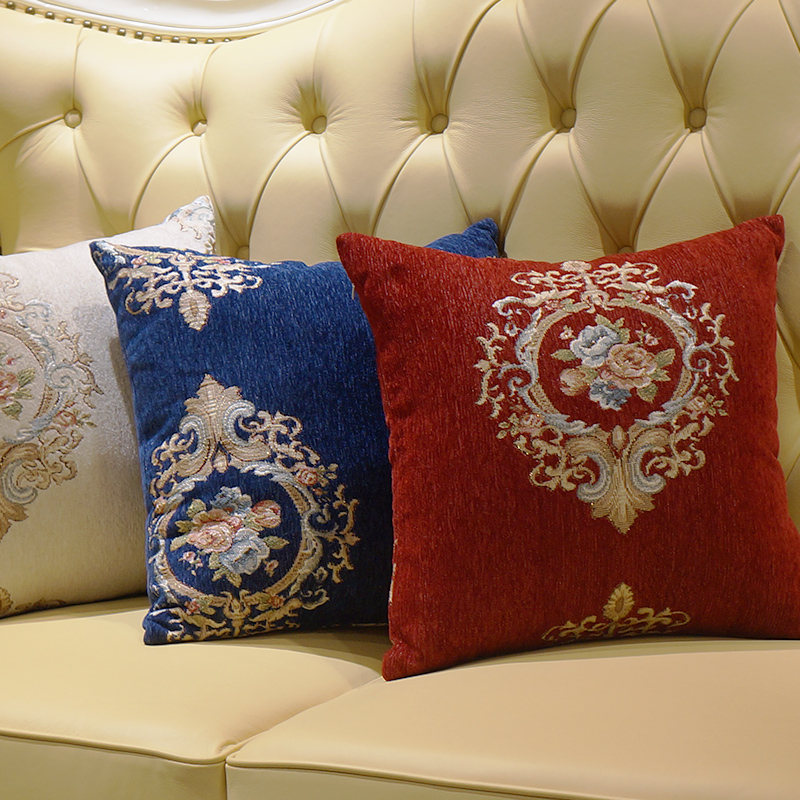 欧式沙发抱枕靠垫奢华床头高档蓝色绣花长方形不含芯抱枕正方形