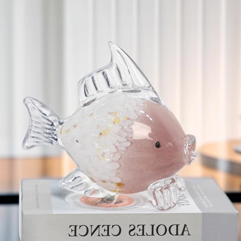 高档现代琉璃鱼玄关摆件客厅装饰家居饰品酒柜玻璃高级感摆设