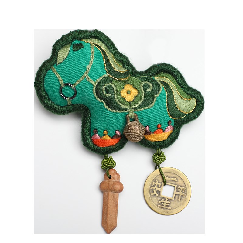 苏朵手工刺绣平安福挂件持有绿码绿马挂饰玩偶DIY材料包送男友