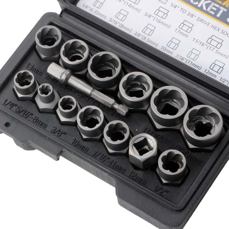 14pcs NUT BOLT EXTRACTOR SOCKET SET 反牙套筒取出器