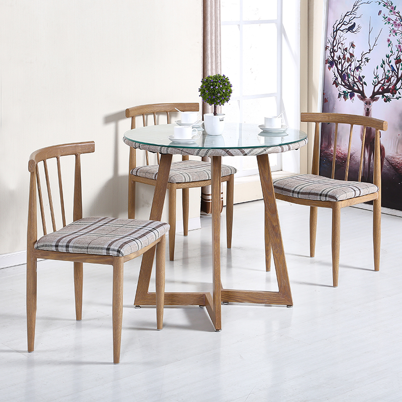 仿实木铁艺靠背围椅简约家用休闲椅奶茶甜品店会议咖啡厅桌椅组合