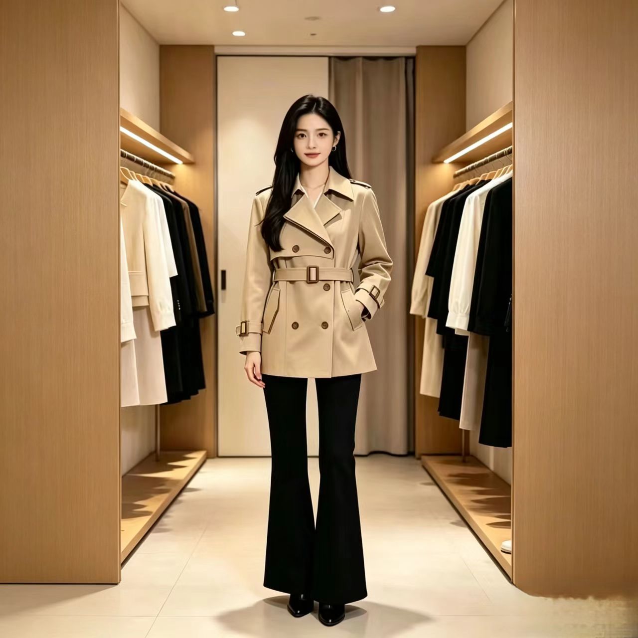 高级感赫本风欧式风衣女2026年春秋英伦气质中长款大衣拼色外套