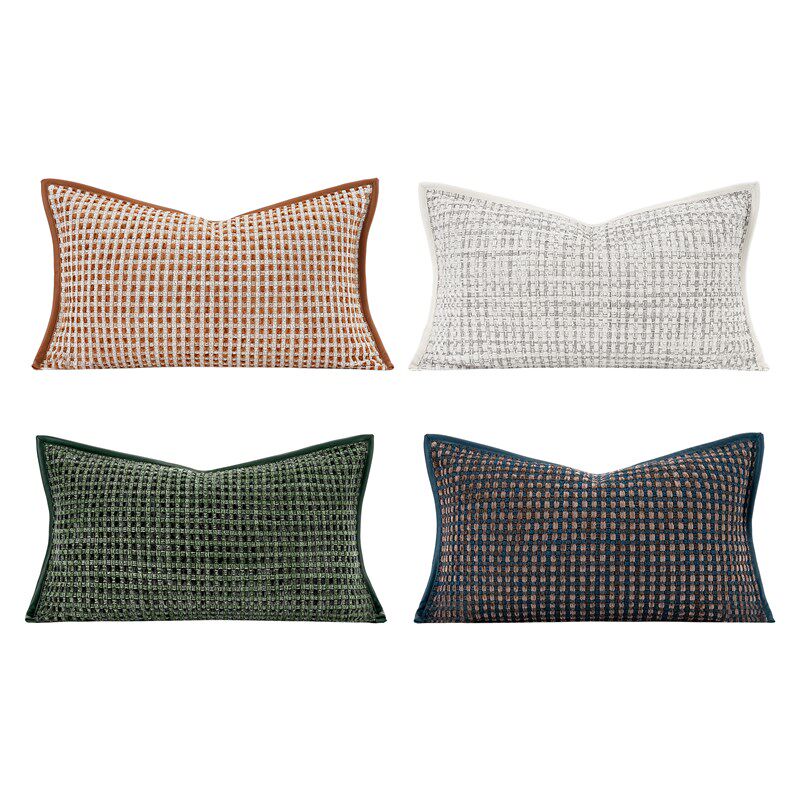 柏洛斯现代绿色编织格子样板间定制配沙发靠枕长方形抱枕