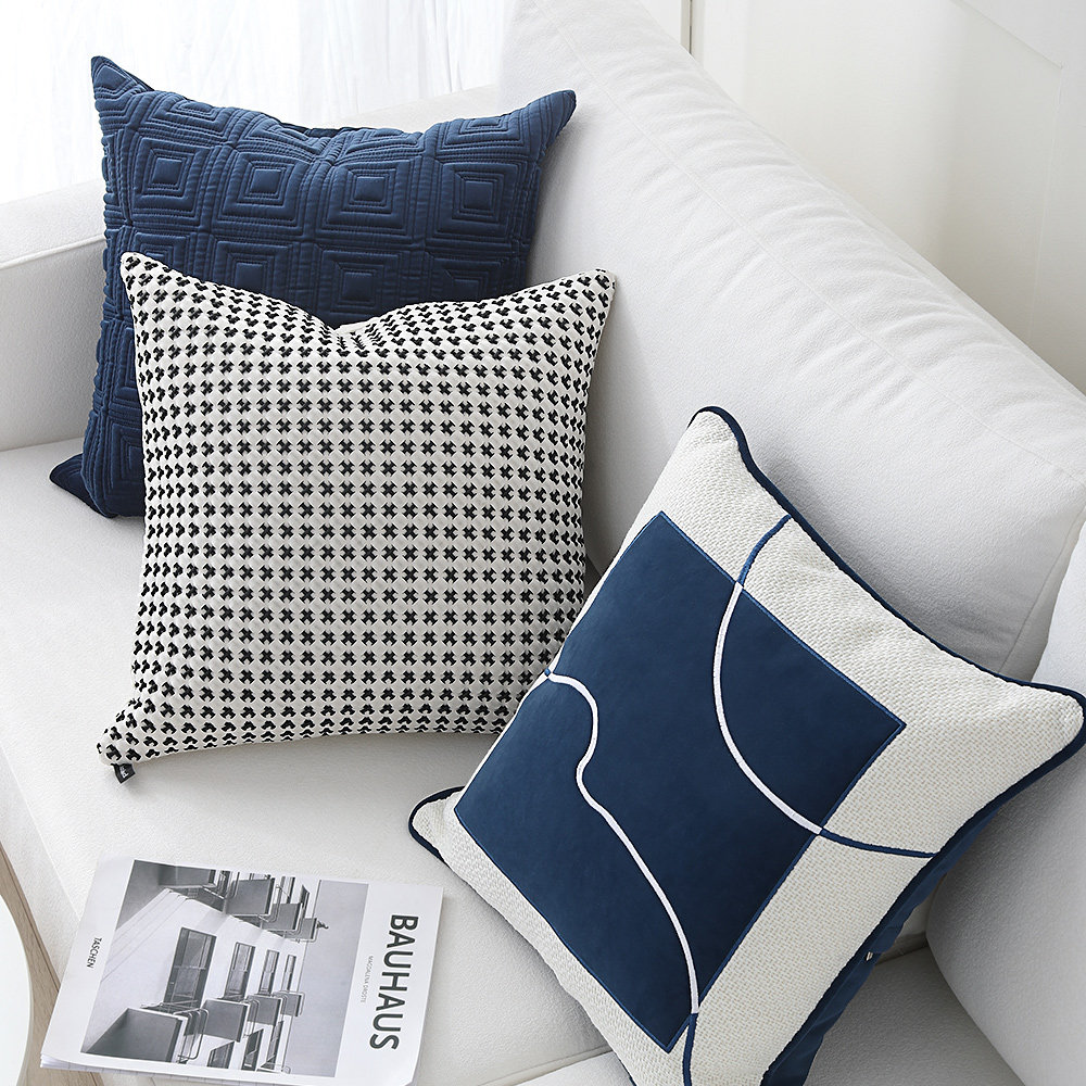 C蓝色现代抱枕沙发靠枕客厅高级感床头靠背样板房方枕