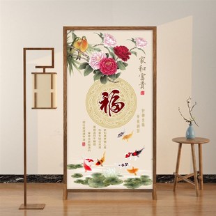 简约现f代隔断入户布艺遮挡客厅木质屏风玄关装 新中式 饰移动座屏