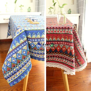 东南亚民族风棉麻桌布波西米亚风格餐桌布复古云南丽江民俗茶几布