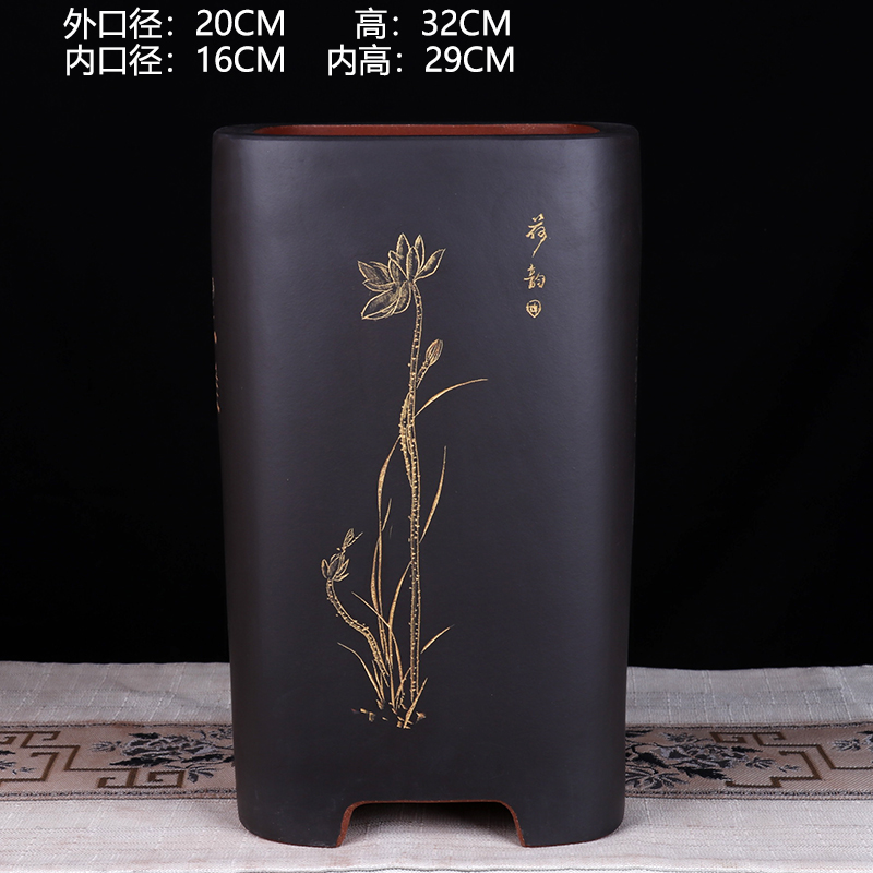 蔓木人紫砂宜兴紫砂花盆大兰花盆精品手工刻绘四方桌面绿植剑兰