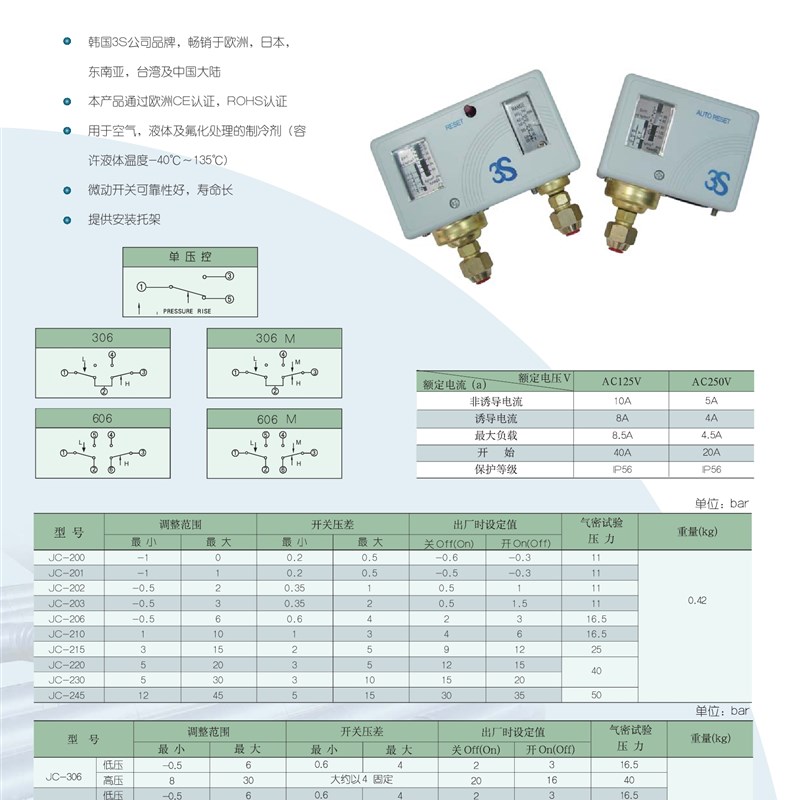 3S刻度式真空压力开关JC-200 JC-201