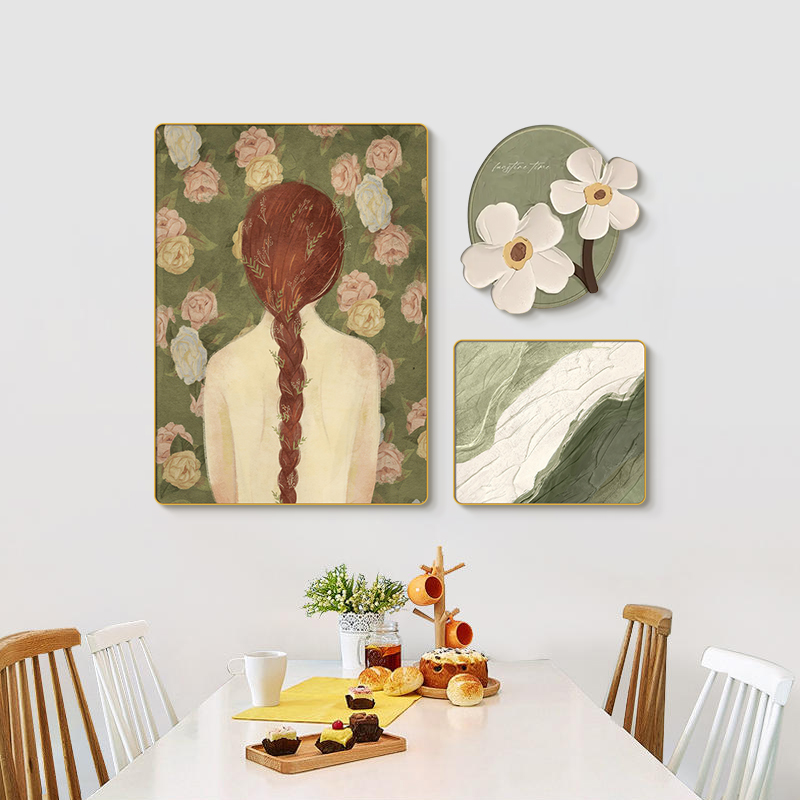 复古餐厅装饰f画艺术人物组合画立体花卉精雕画客厅背景墙艺术挂图片