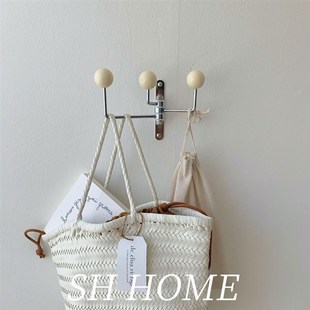 HOME家居insr复古装 饰墙面铁艺挂钩多功能收纳旋转实木衣帽钩