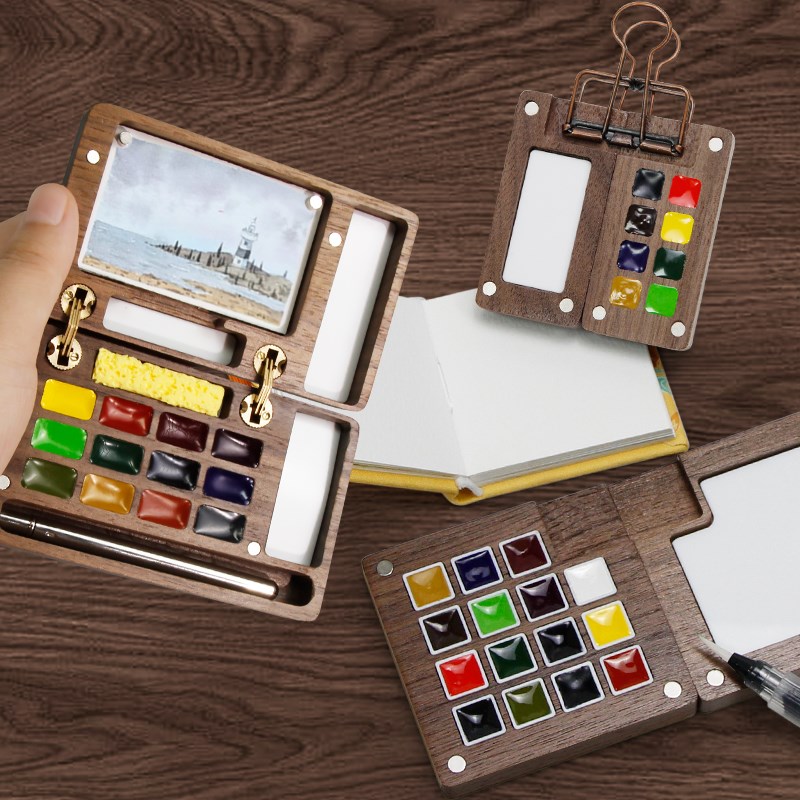 迷你木盒颜料盒史明克水彩分装8色固体水彩颜料温莎牛顿歌文小板