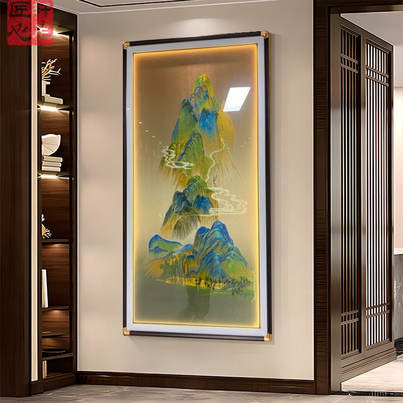 千里江山装饰画走廊走道苏绣刺绣高端织锦刺绣迎门玄关挂画壁画图片