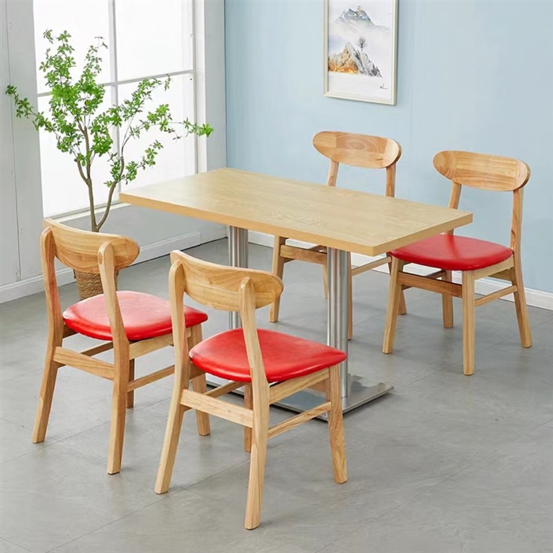 实木快餐桌椅食堂奶茶小吃店麻辣烫烧烤饭店面馆餐饮桌椅