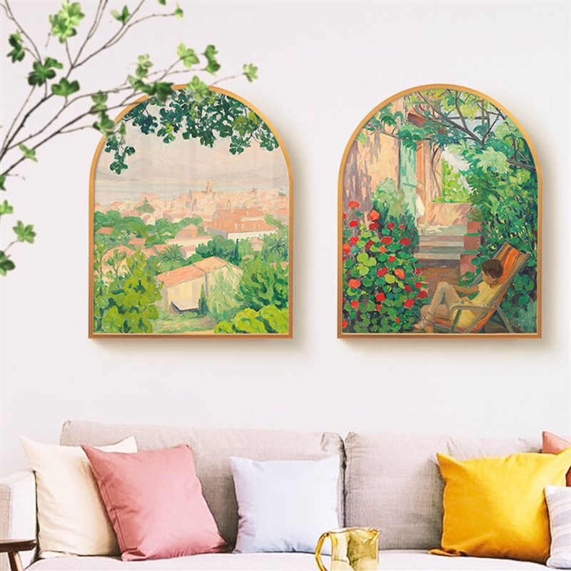 印象派客厅风景装饰画卧室玄关沙发背景墙拱形挂画床头法式摆画