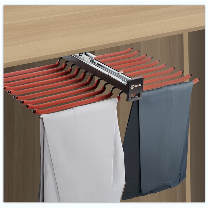 裤架伸缩衣柜家用内置滑轨抽拉式双排侧装防滑拉篮多功能裤抽架