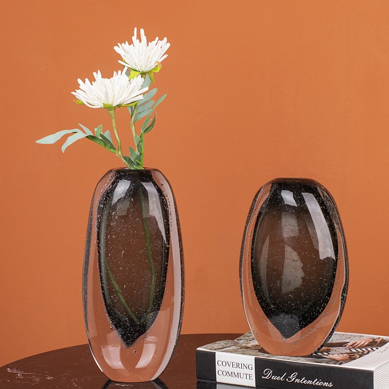 柏梵现代高档灰色琉璃花瓶客厅茶几餐桌桌面鲜花花瓶