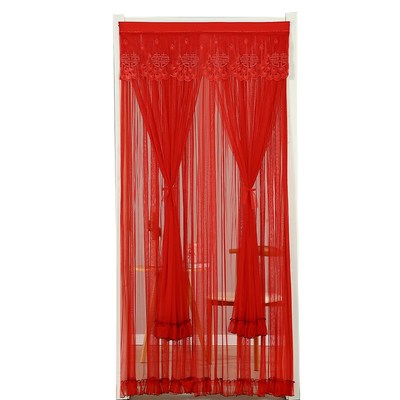 大红色结婚门帘喜庆婚庆用品门帘免打孔卧室防蚊蕾丝纱门帘隔断帘