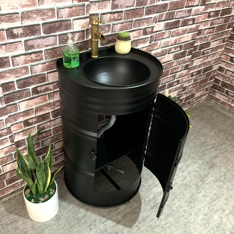 LT工业风铁艺复古创意油桶立柱盆池卫生间酒吧落地式洗手台盆