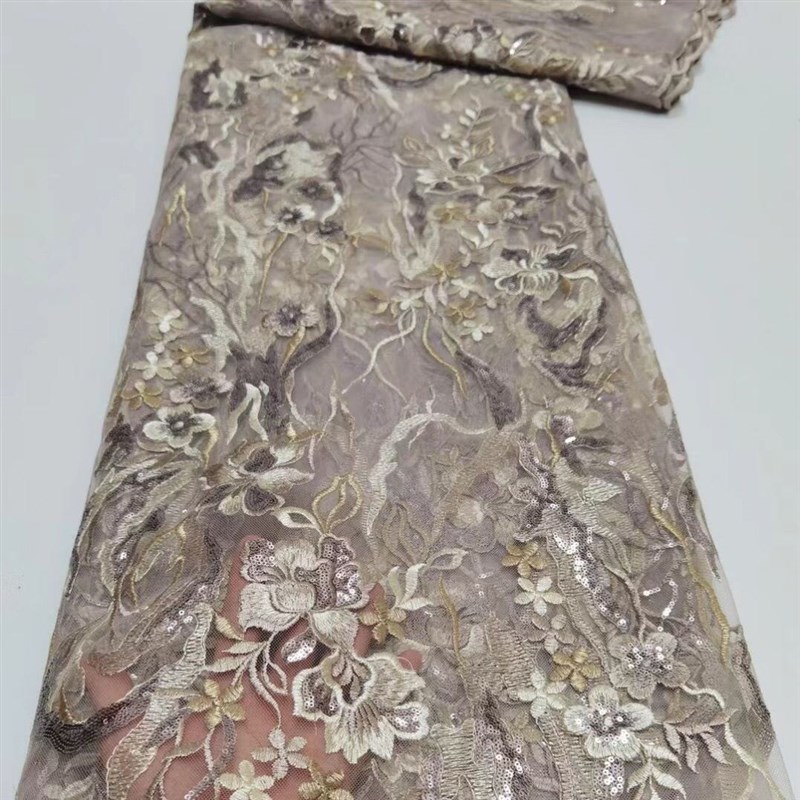 新水溶蕾丝面料刺绣海草大花边亮片刺绣古装舞台婚纱布料满福辅料