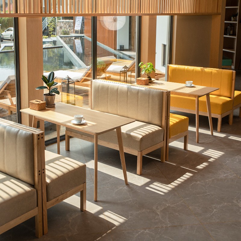 奶茶店实木卡座咖啡厅酒吧清吧西餐厅桌椅组合冷饮店休息区沙发凳