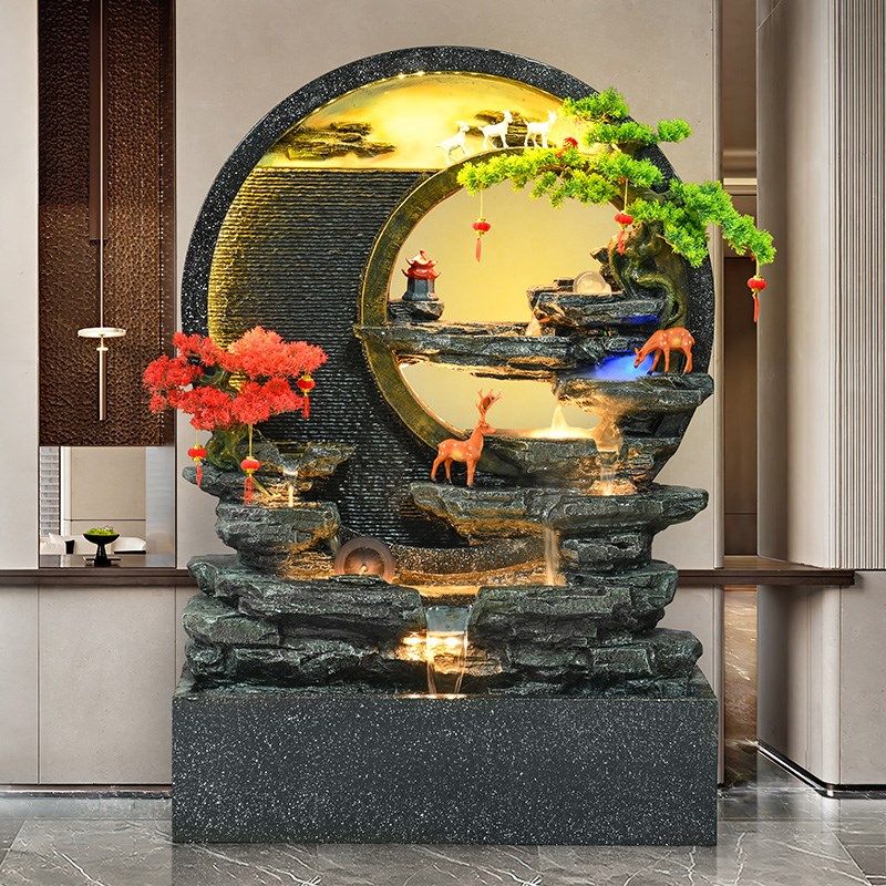 大型中式假山流水喷泉玄关水景墙屏风客厅庭院景观装饰品落地摆件
