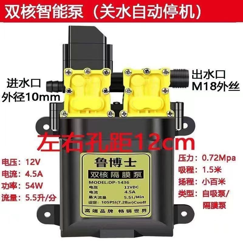 鲁博士双核水泵12v隔膜泵大功率关枪自停洗瓶器电动吸水洗车电0