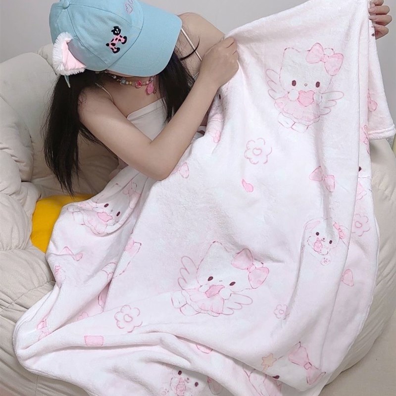 新款卡通可爱小猫法兰绒毛毯舒适空调毯办公室宿舍休闲毯四季通用