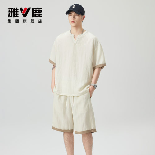 雅鹿莱赛尔套装男夏2026天丝麻