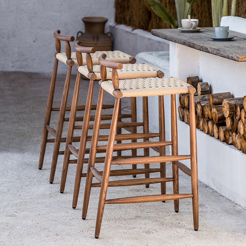 户外柚木吧椅庭院样板房室外餐厅露天阳台吧台椅设计师藤编高脚凳,住宅家具,家用高脚椅,淘宝优惠券,粉丝福利购,淘宝优惠卷