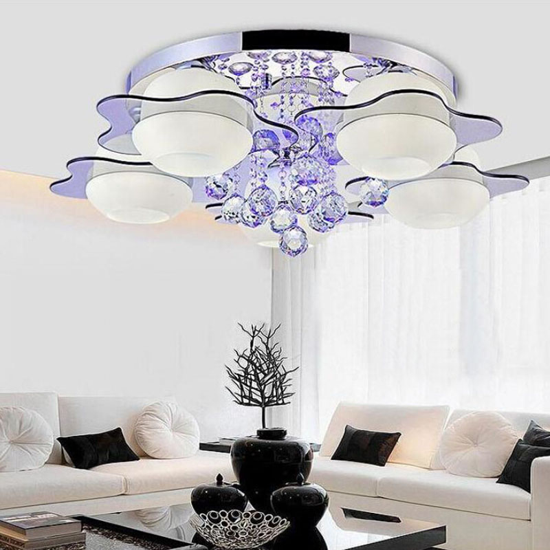 浪漫客厅灯简约现代大气圆形卧室灯水晶灯led吸顶灯遥控智能变色