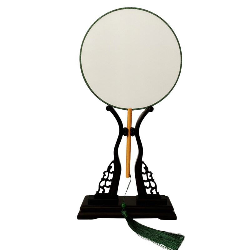 黑檀木真丝宫扇子熟娟布工笔手绘国画圆扇diy空白团扇刺绣古典