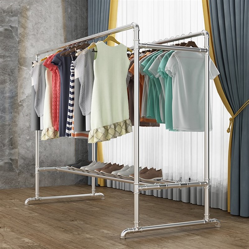 加粗加厚镀锌钢管晾衣架置地杆家用阳台挂衣架落地室外晒衣被架