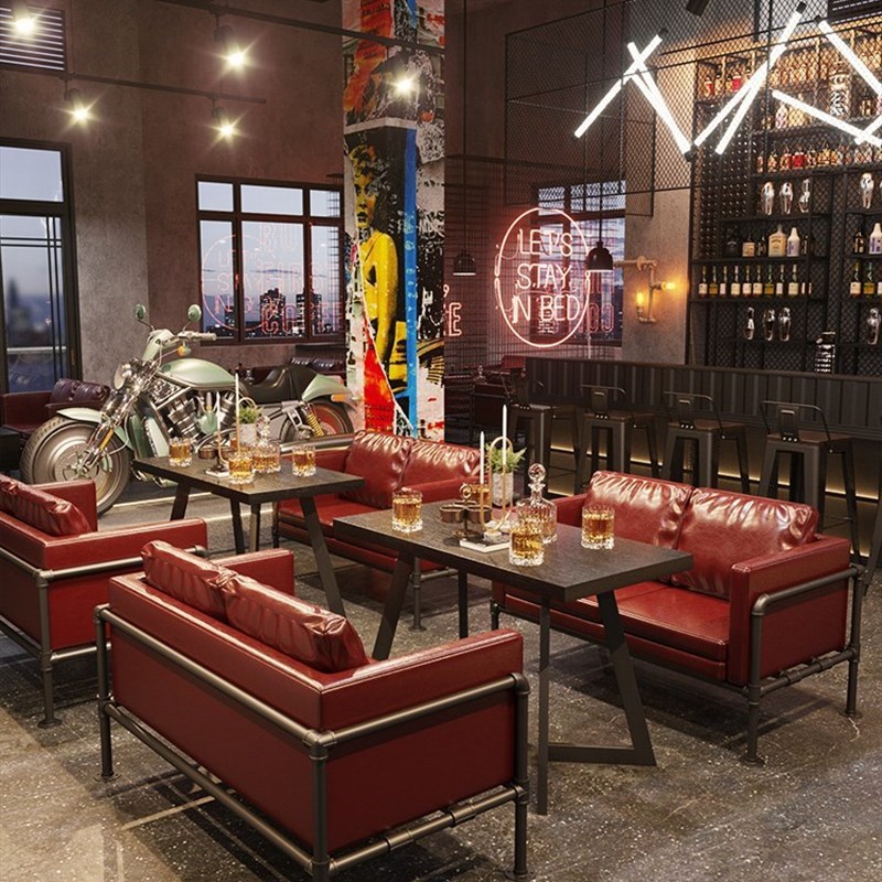 工业风桌椅组合酒吧清吧火锅店西餐厅奶茶店咖啡厅复古卡座沙发