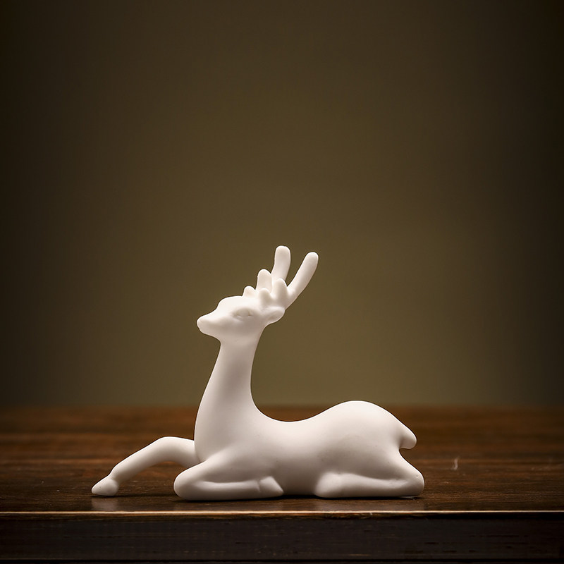 陶瓷招财动物小鹿手工艺品茶盘茶宠家居客厅书房玄关盆景装饰,家居饰品,装饰摆件,淘宝优惠券,粉丝福利购,淘宝优惠卷