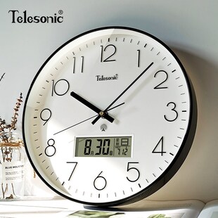 O天王星电波钟静音挂钟客厅圆形挂表时尚日历时钟表