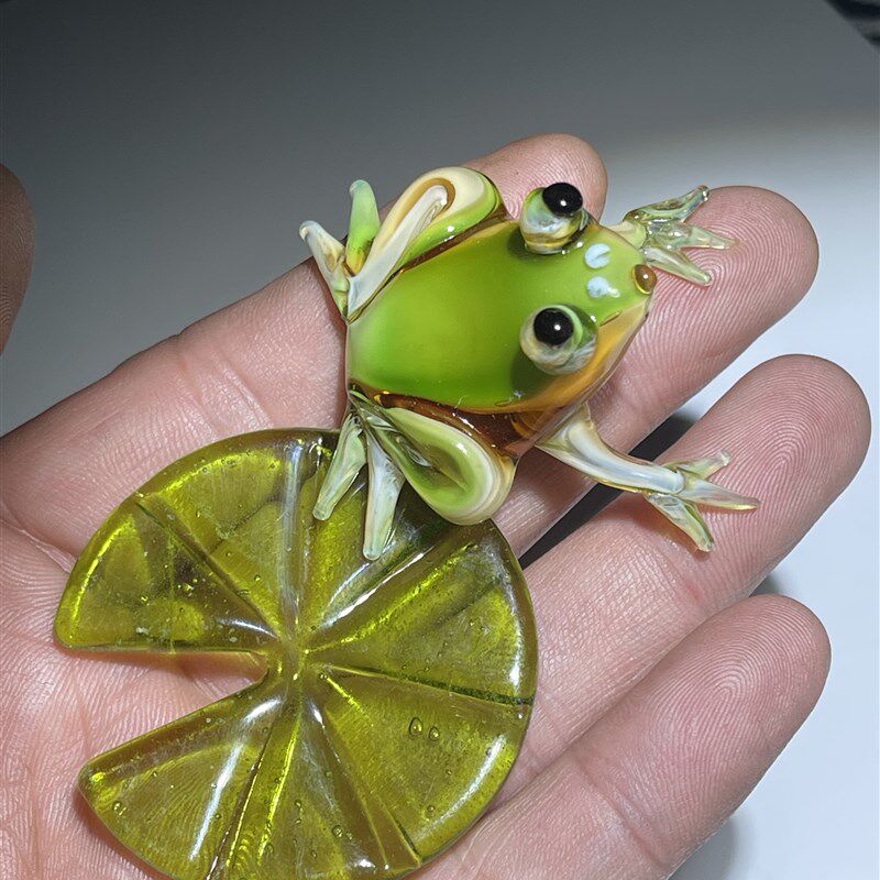 琉璃 手工作品 荷塘荷叶小青蛙 非遗 淄博琉璃布景 鱼缸假山