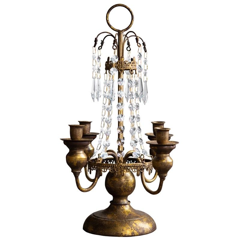 I O欧式复古做旧烛台  家居装饰金属四头水晶烛台,家居饰品,烛台,淘宝优惠券,粉丝福利购,淘宝优惠卷