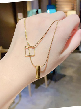 轻奢简约几何钛钢金色锁骨链