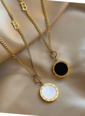 简约轻奢钛钢罗马数字金色项链