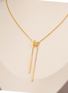 轻奢金色蝴蝶流苏钛钢锁骨链