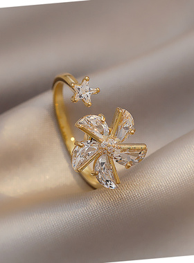 跨境爆款闪钻风车可转动戒指旋转食指戒网红时尚开口指环一件代发