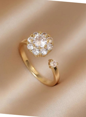 高级感时尚轻奢旋转满钻开口女戒