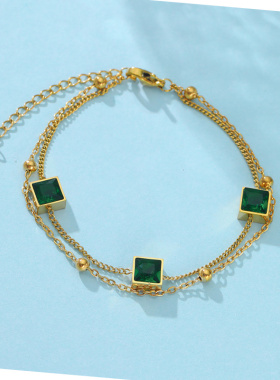 小众原创绿色锆石钛钢转运珠手链